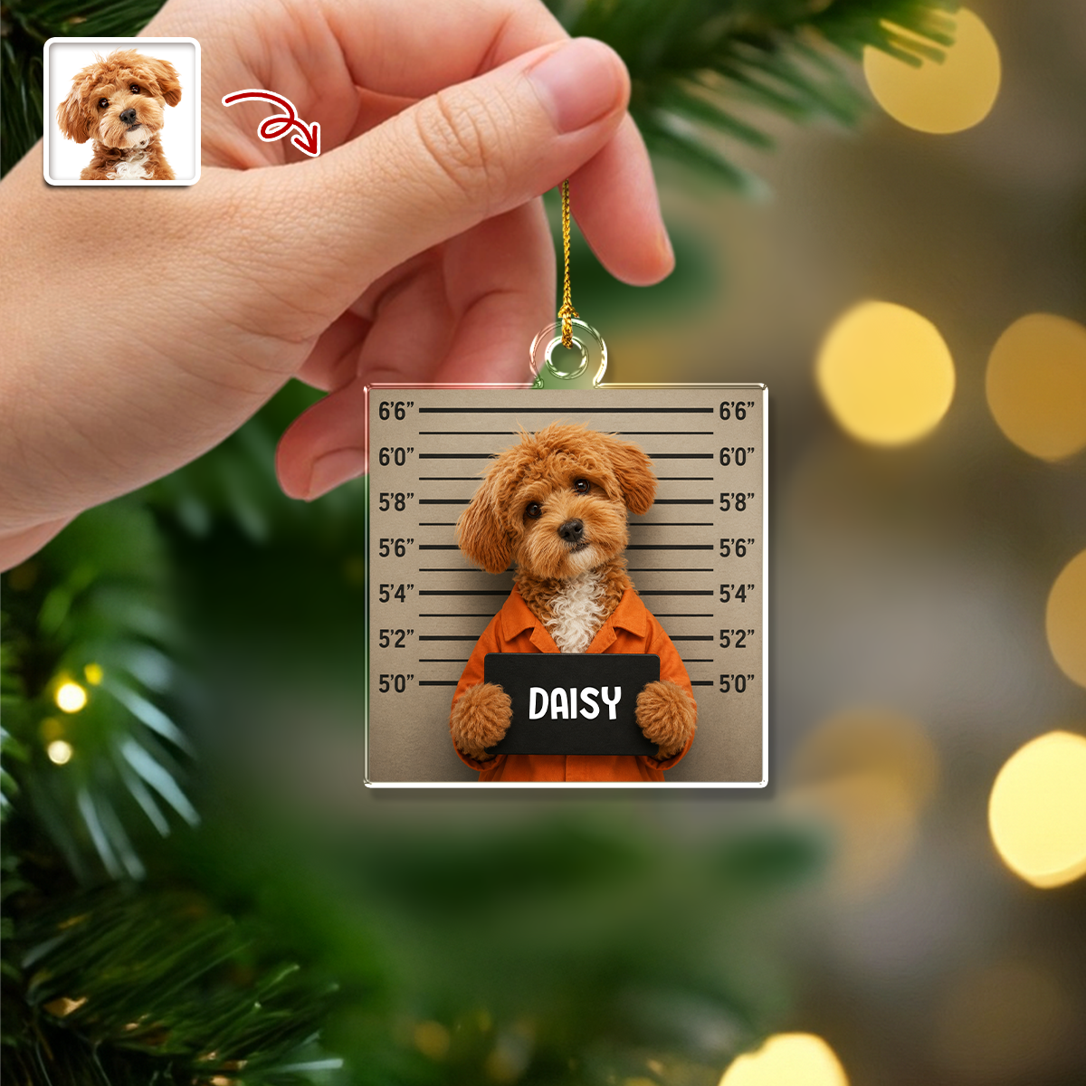 Custom Pet Mugshot Photo Acrylic Ornament Funny Dog Cat Lover Christmas Gift HO82 903318