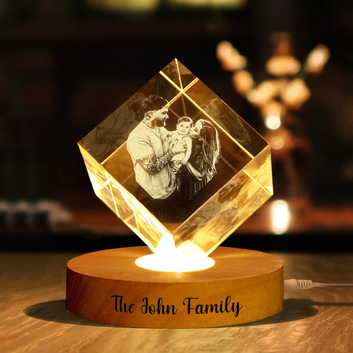 Custom Family Photo Engraved Crystal Photo With Light HA75 898206
