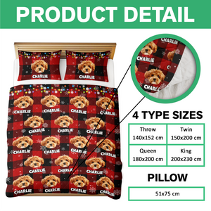 Custom Dog Photo Name Snow Christmas Light Holiday Bedding Set CH07 899086