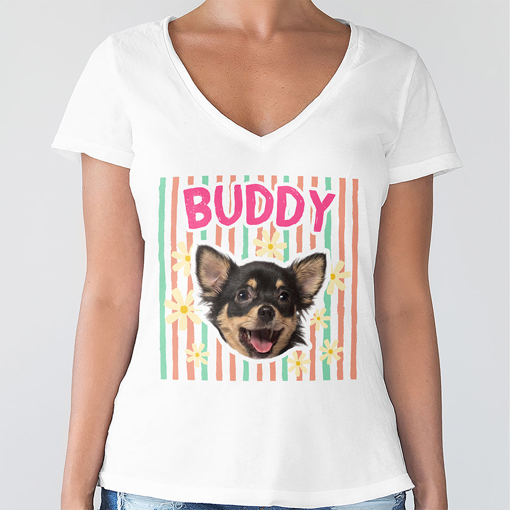 Custom Photo Dog & Cat Portrait Bright Shirt with Pet Name, Retro Vintage Pet Lover Gift TH10 170373