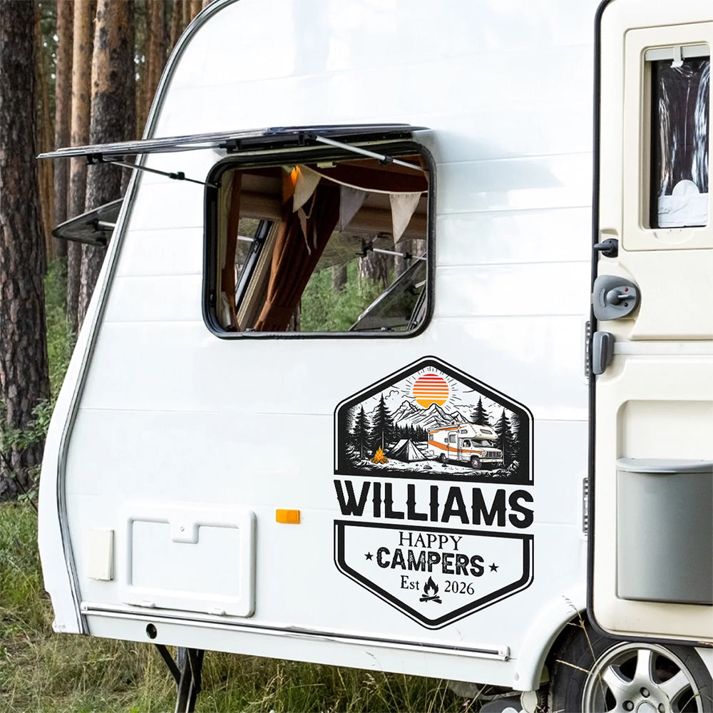 Personalized Family Name Happy Campers Adventures RV Decal Sticker LM32 669403