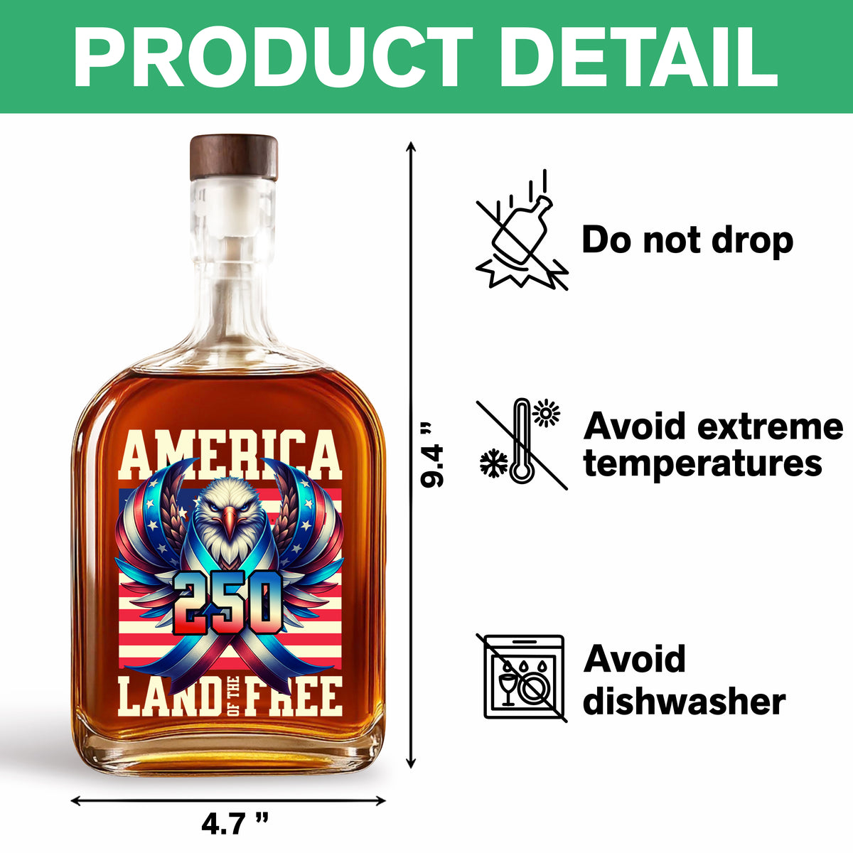 America 250 USA Freedom Liberty Whiskey Bottle HA75 897288