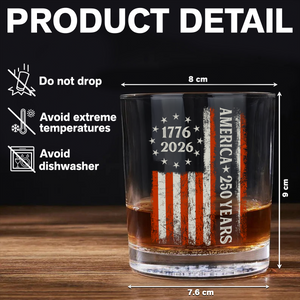 250 Years America Flag 250th Birthday 1776-2026 Whiskey Glass HO82 894784