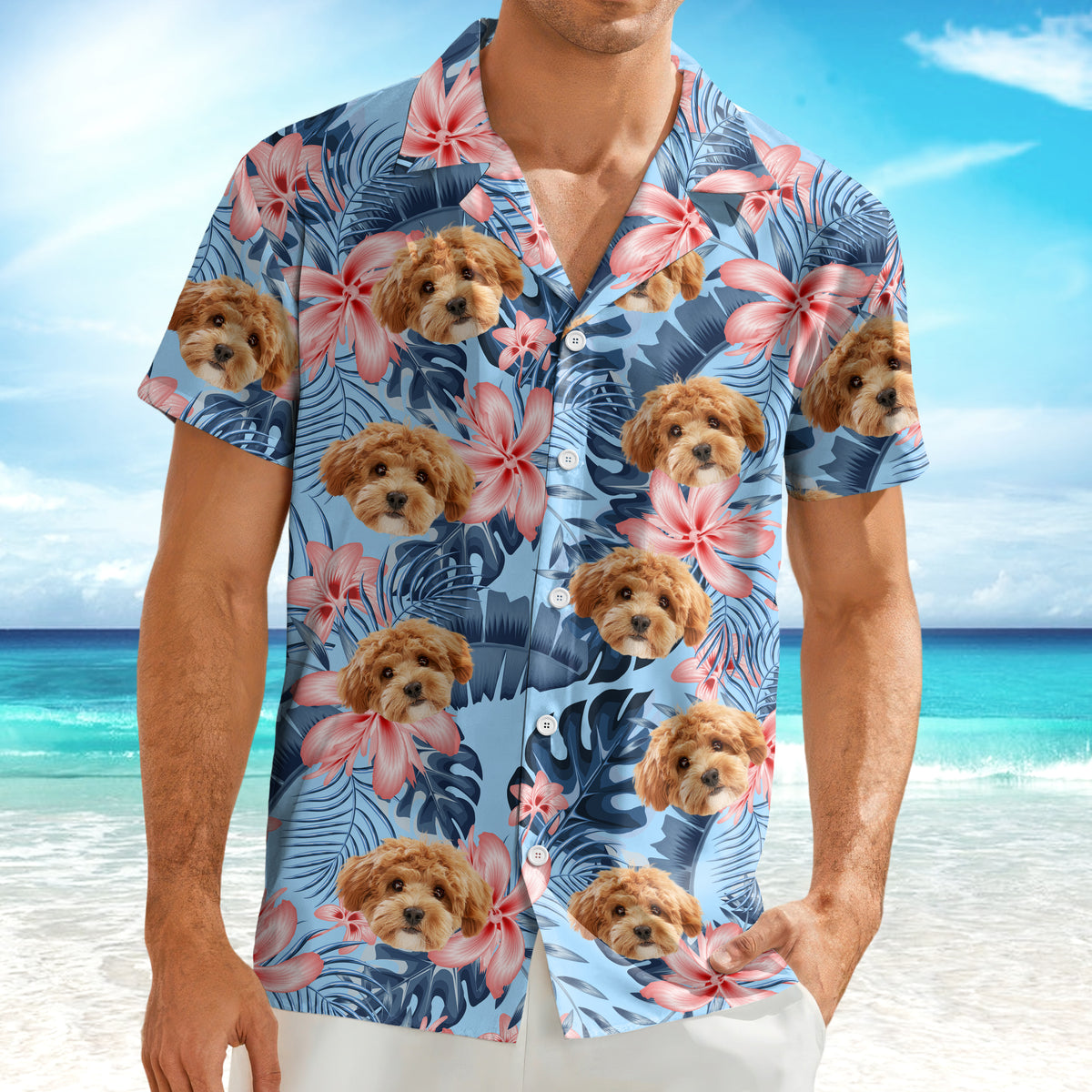 Custom Photo Funny Face Dog Tropical Floral Hawaii Shirt HA75 892260