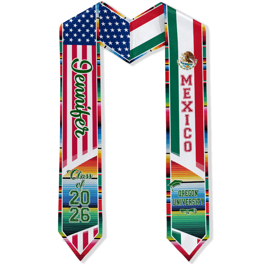 Custom Name America And Mexico Flag Graduation Stoles TH10 898535