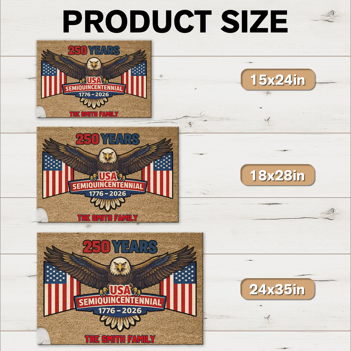 Custom Family Name 250 Years USA Semiquincentennial 1776–2026 Doormat TH10 898437