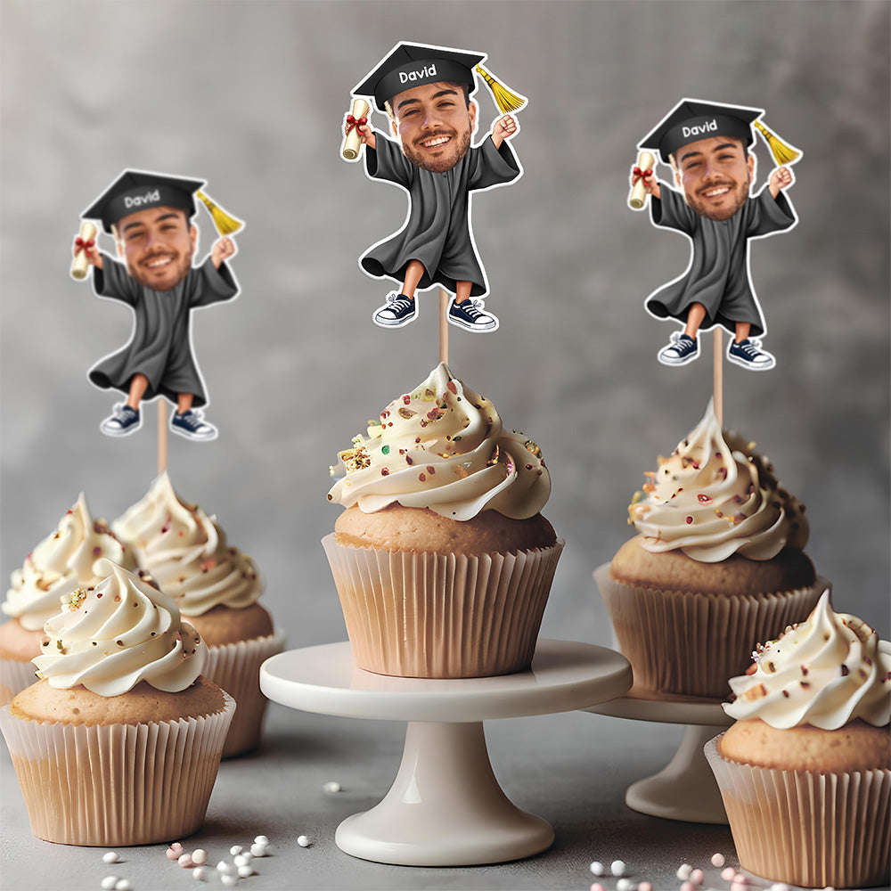 Custom Funny Face Class of 2026 Graduation Cupcake Toppers, Personalized Photo Grad Party Decor LM32 899425