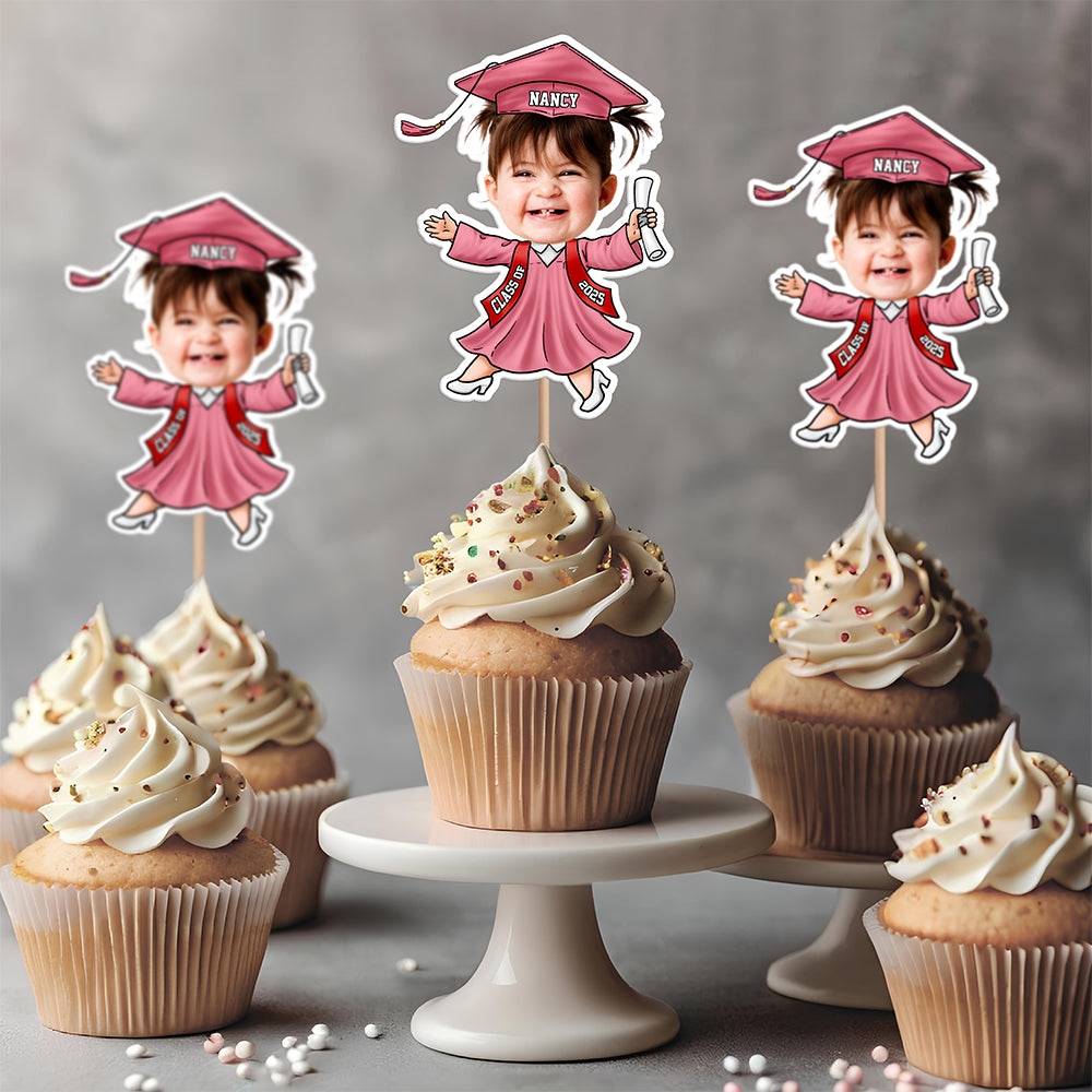 Custom Kids Face Class of 2025 Graduation Decoration Funny Cupcake Toppers LM32 893289