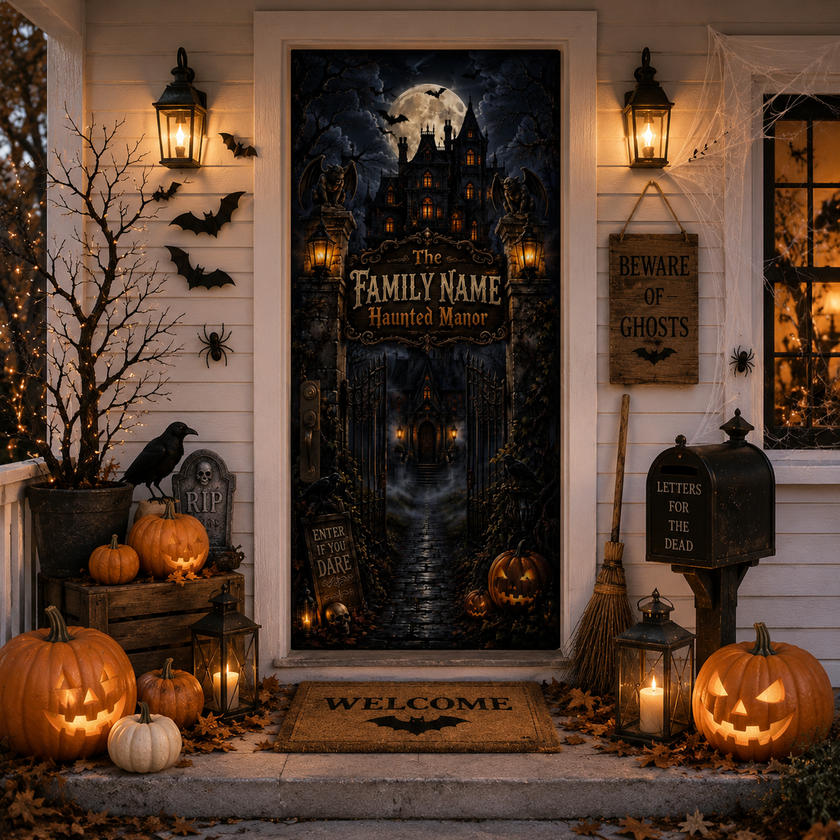 Personalized Welcome To The Halloween Party Haunted House Door Cover LM32 669929