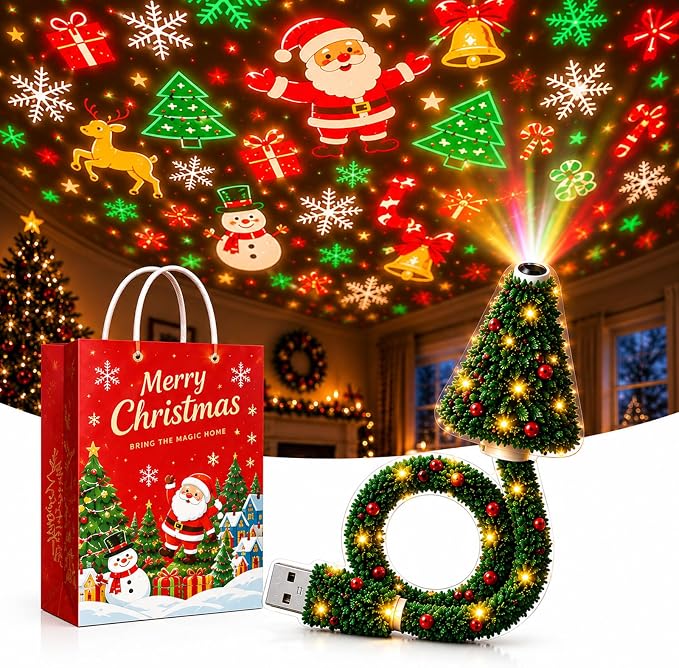 Christmas Projector Light - Flexible Tree Lamp for Bedroom, Ceiling, Desk & Holiday Decor HA75 919096
