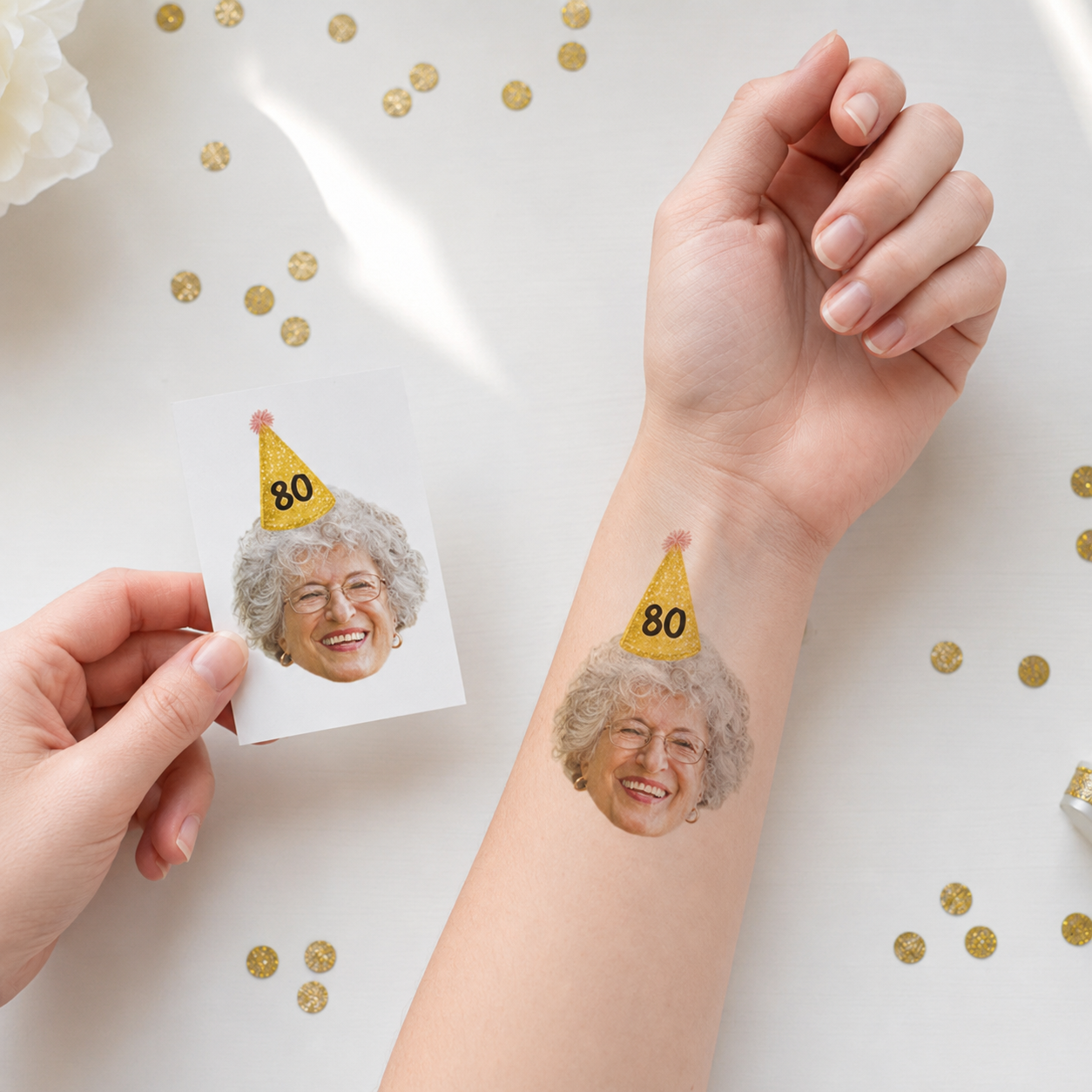 Custom Face Temporary Tattoos With Party Hat, Personalized Birthday Favor TH10 170587