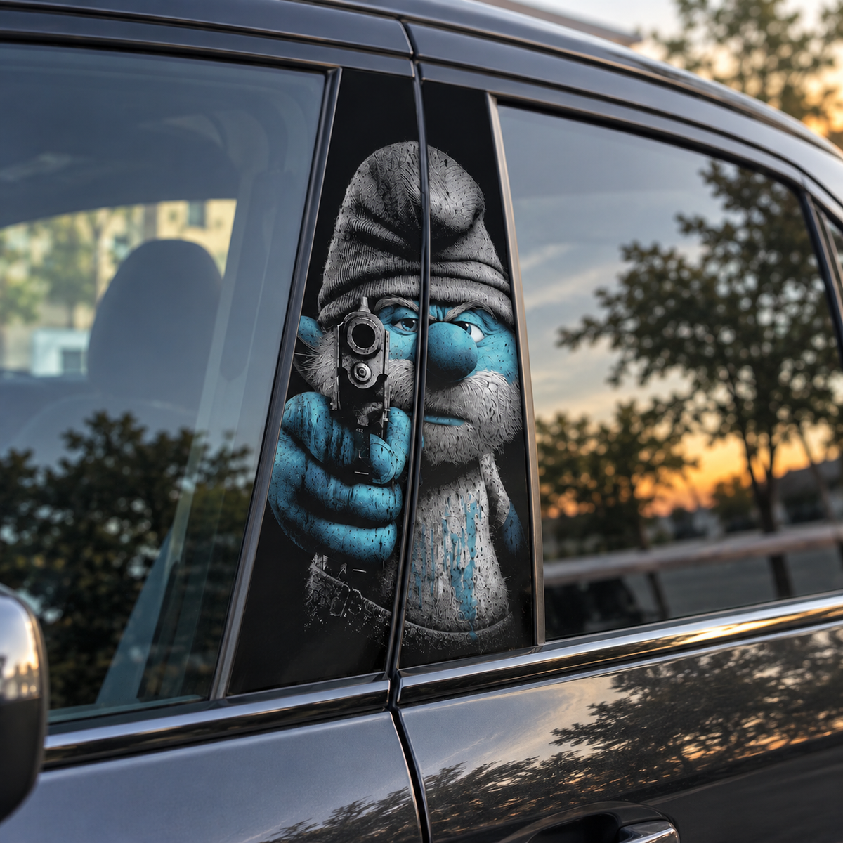 Funny Blue Cartoon Character Car Window Decal, B Pillar Sticker LM32 670049