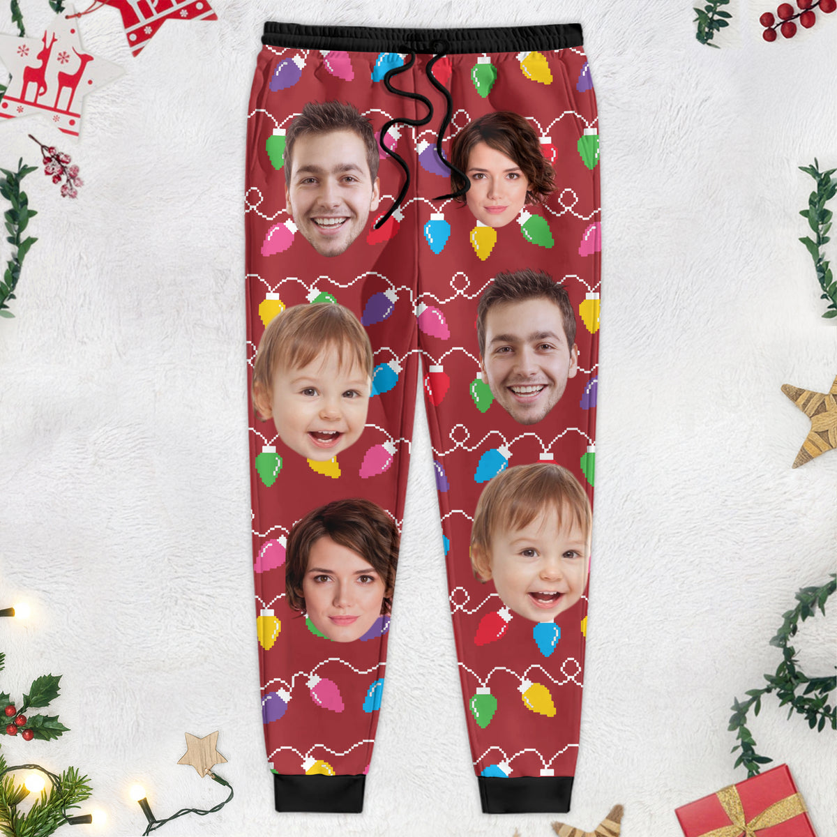 Custom Human Face Photo With Colorful Christmas Lights Sweatpants N304 889910