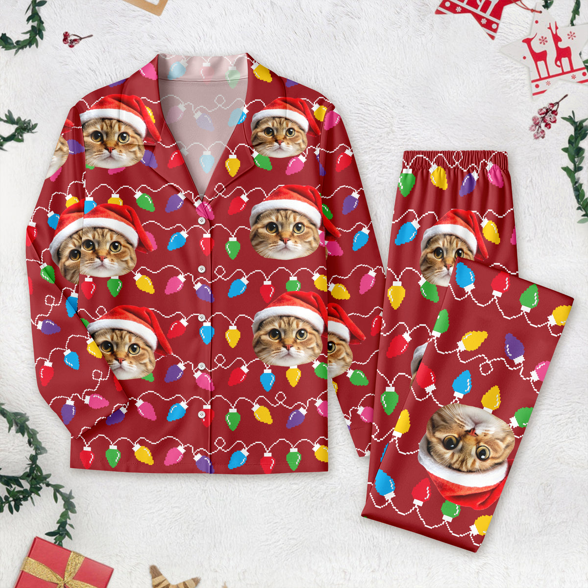 Custom Photo With Colorful Christmas Lights For Dog Lovers Pajamas N304 889916