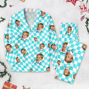Custom Photo With Checkered Pattern Family Pajamas K228 890897