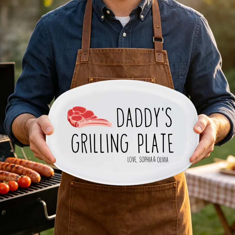 Daddy's Grilling Plate Platter Personalized Gift For Father's Day, BBQ Lovers HO82 894004