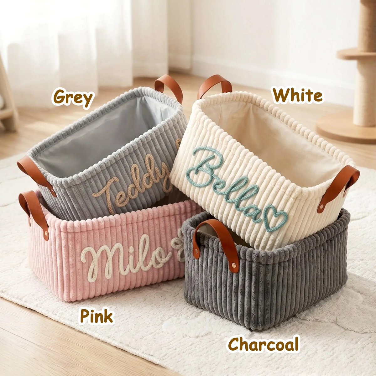 Personalized Dog Cat Pet Rectangle Toy Basket – Corduroy Pet Organizer with Name HA75 921704
