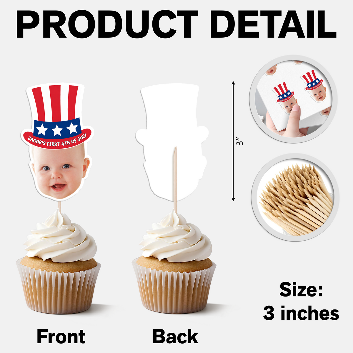 Custom Photo Born In America's 250th Years - First 4th Of July  Personalized Cupcake Toppers HA75 921674