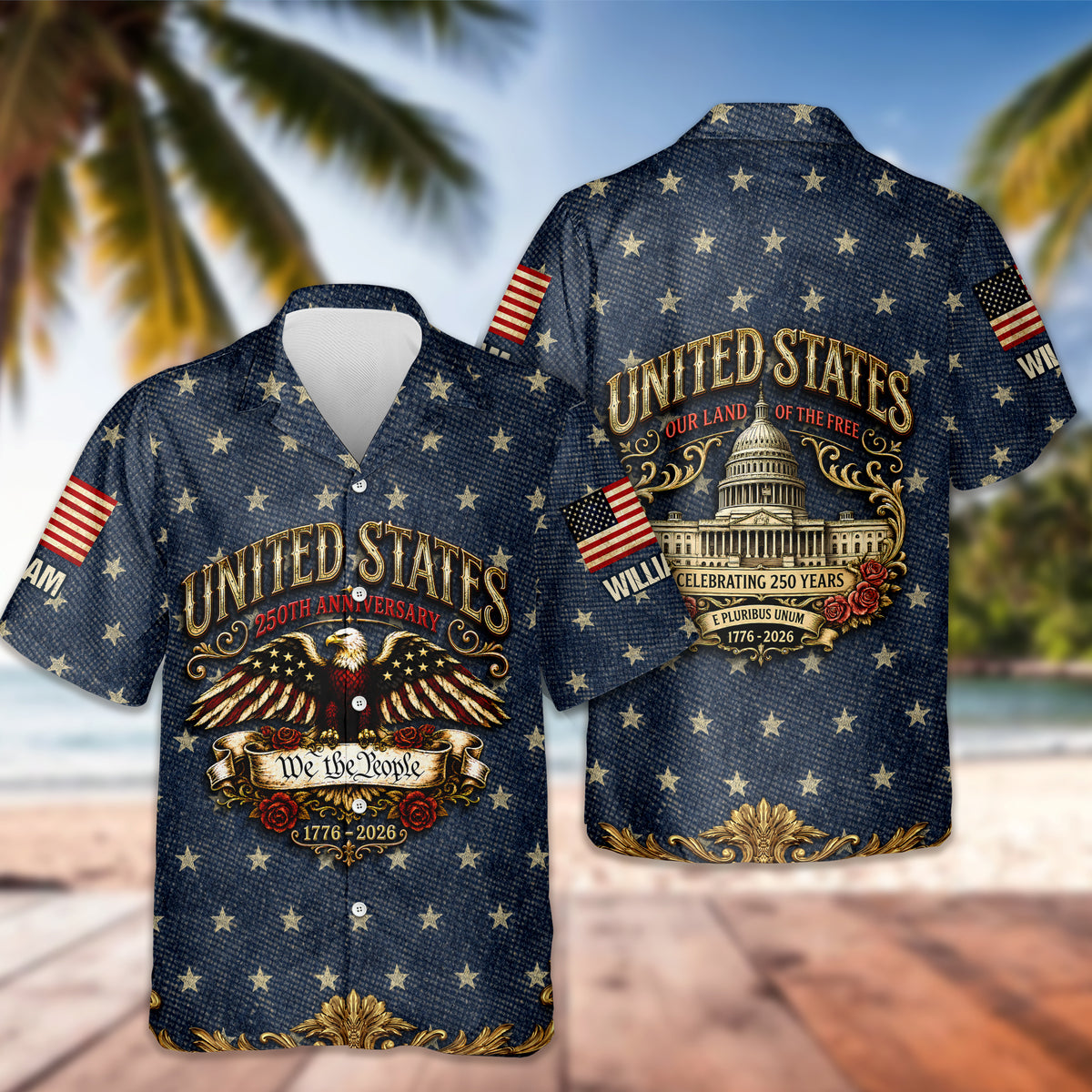 Custom Name Vintage USA 250 Years Anniversary Patriotic Eagle Freedom Faith Hawaii Shirt HO82 902530