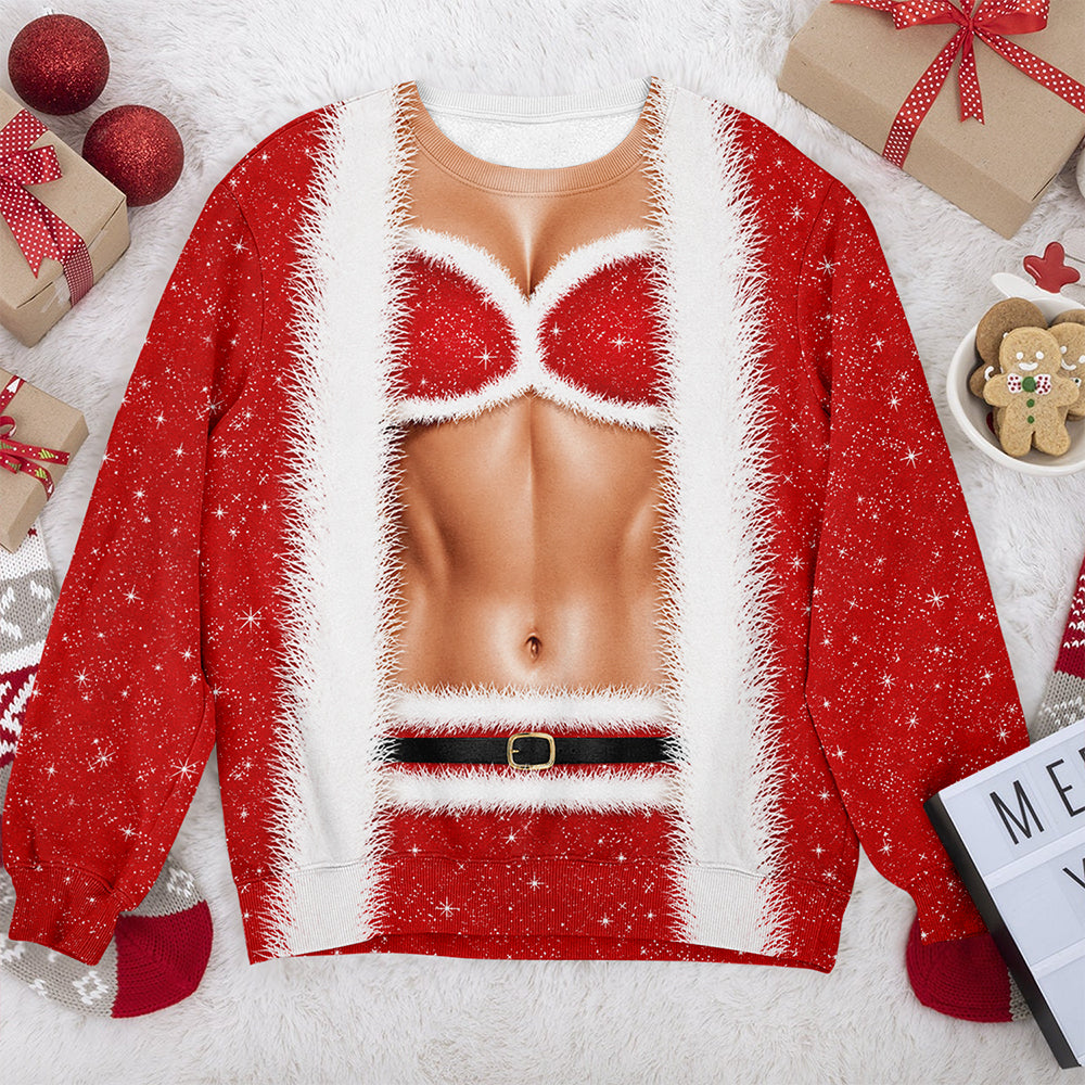 Personalized Funny Santa Body Illusion Christmas 3D Sweatshirt Novelty Christmas Party Sweater, Holiday Gift CH07 180390