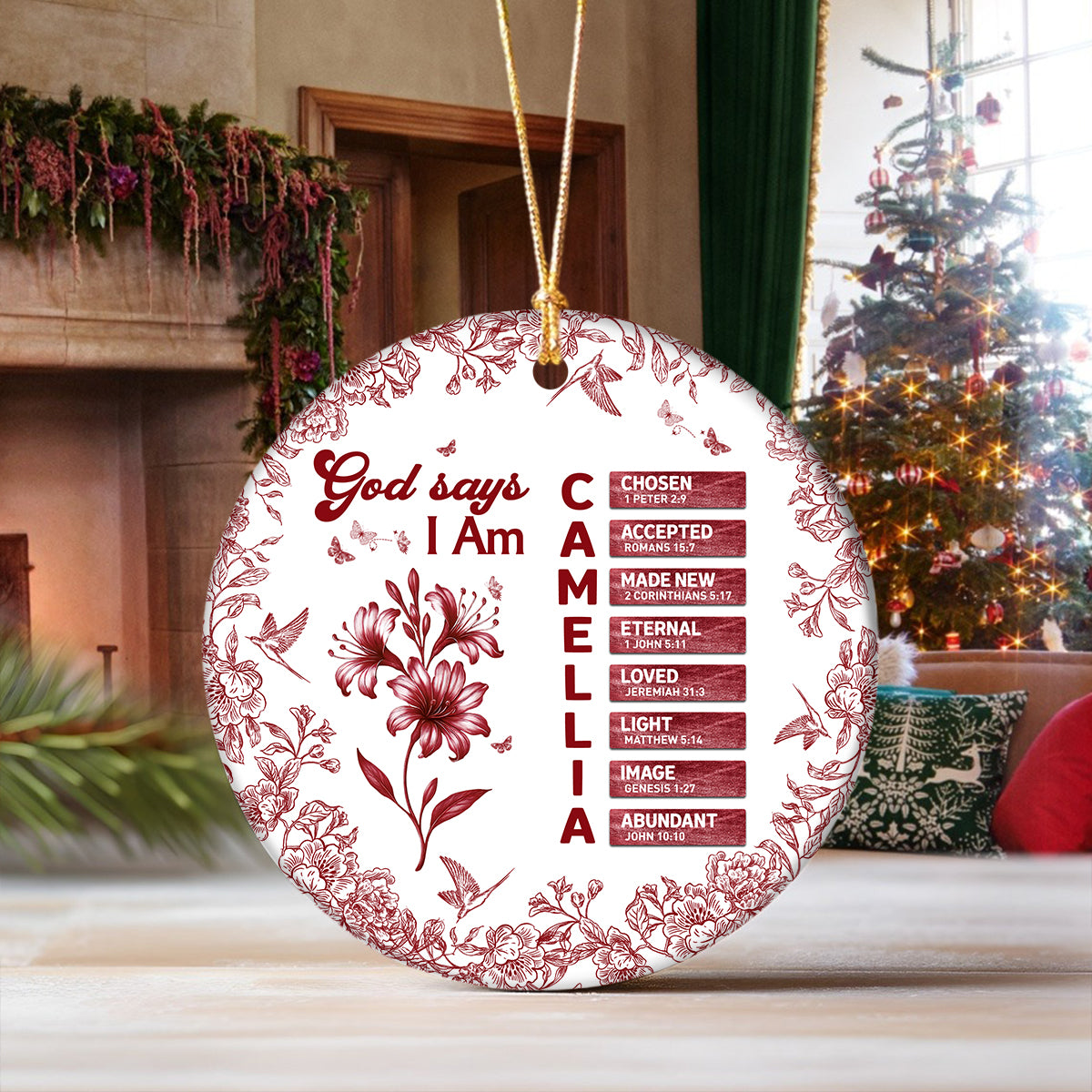 Custom Name Letter And Flower Toile De Jouy Style God Says I Am Ceramic Ornament LM32 895399