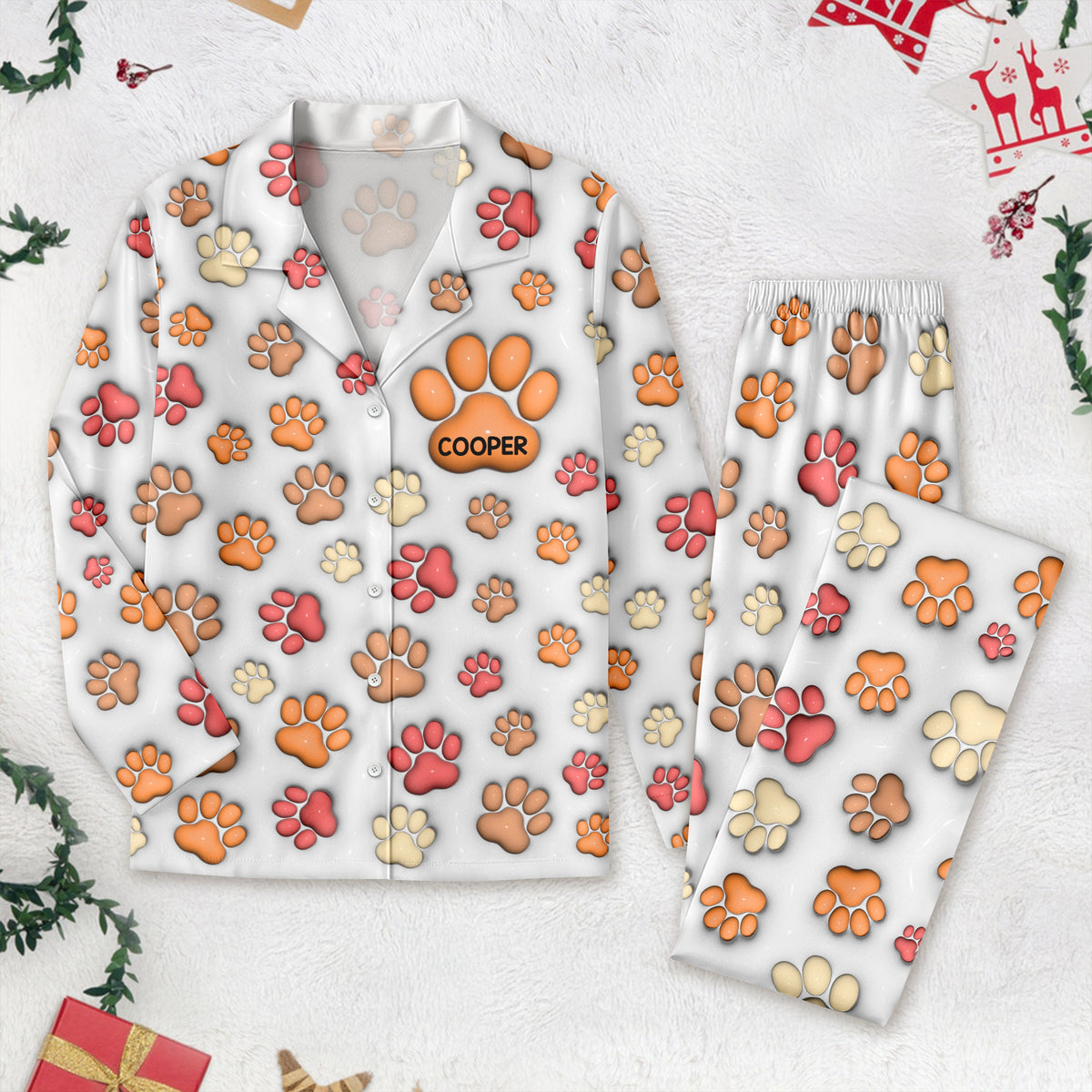 Custom Name On Dog Paw 3D Effect Pajamas For Christmas TH10 896447