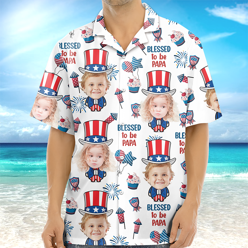 Custom Photo Blessed To Be Grandpa - Personalized Photo Hawaii Shirt CH07 895754