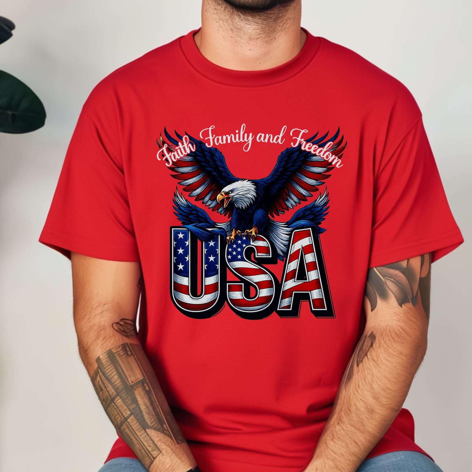 Faith, Family & Freedom 250 Years of America Patriotic Bright Shirt LM32 897355