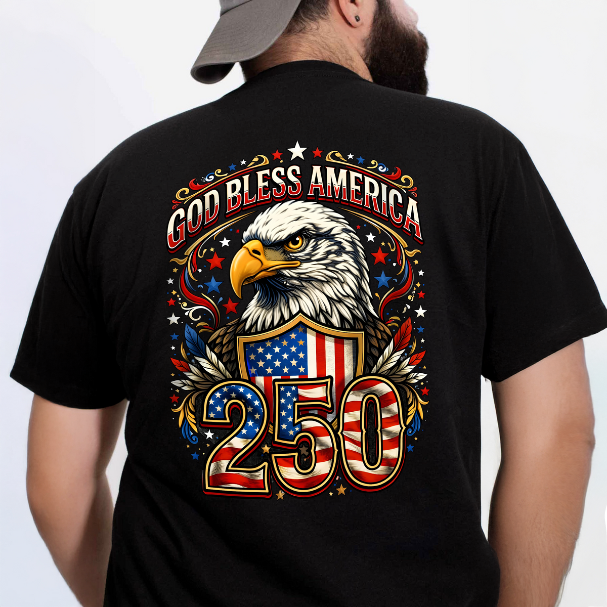 Patriotic God Bless America Dark Shirt 250th Anniversary of America Back Shirt CH07 910966