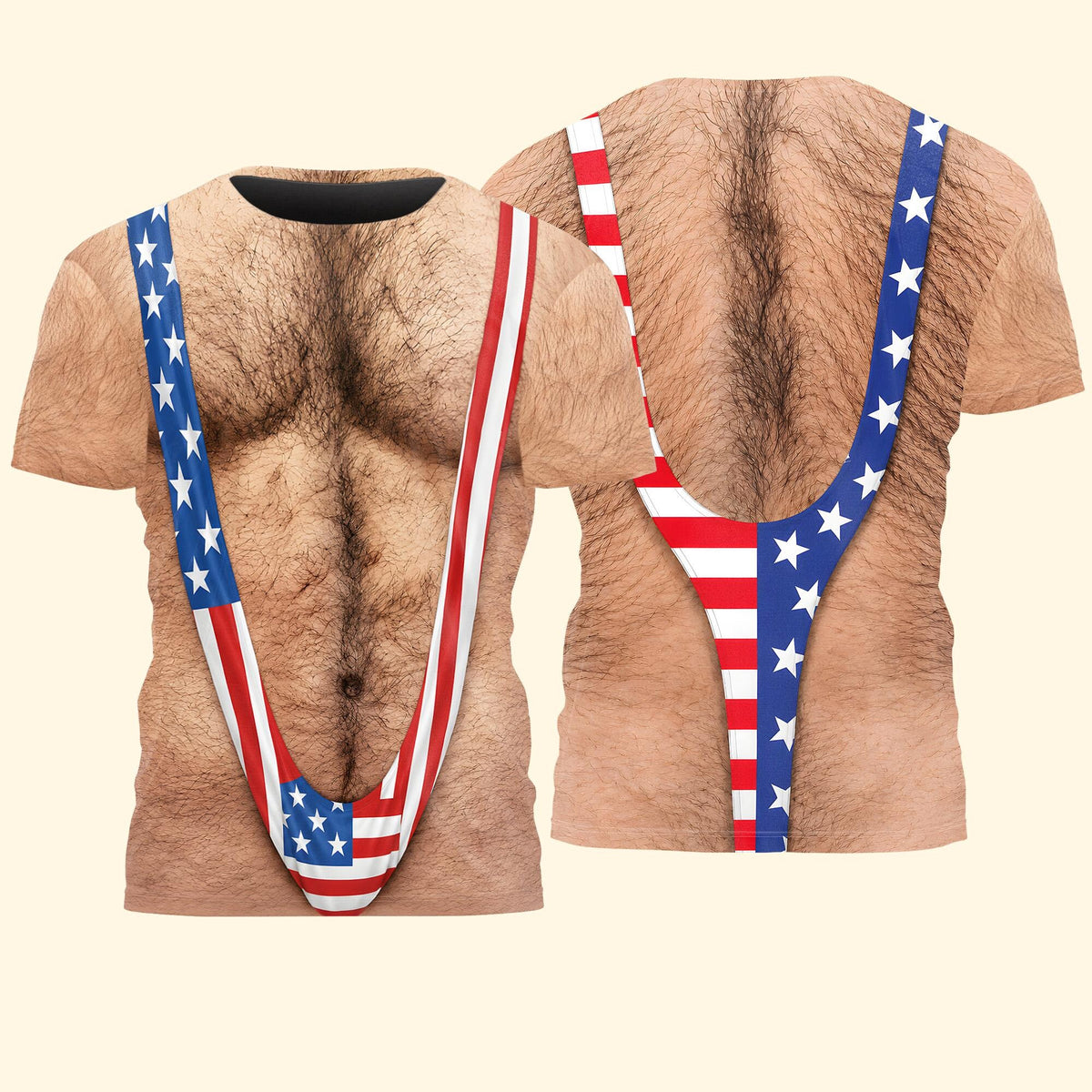 Hairy Body USA Flag Swimsuit 3D Shirt for Men, Funny Patriotic Mankini Tee HA75 921786