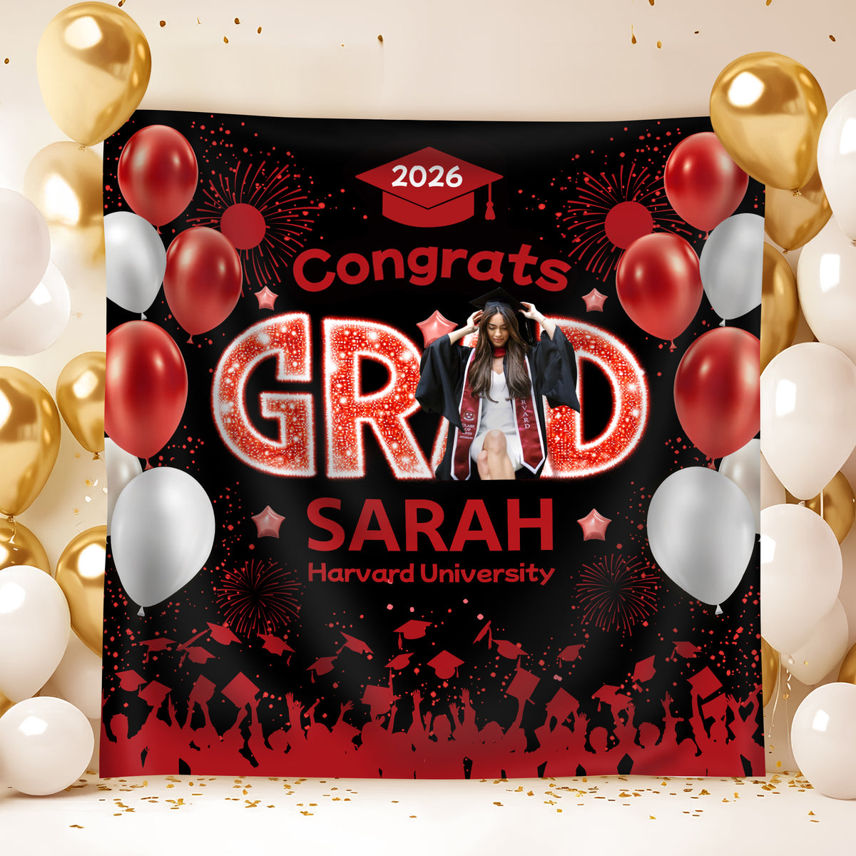 Custom Photo Congrats Graduation Class Of 2026 Balloons Backdrop HO82 902026