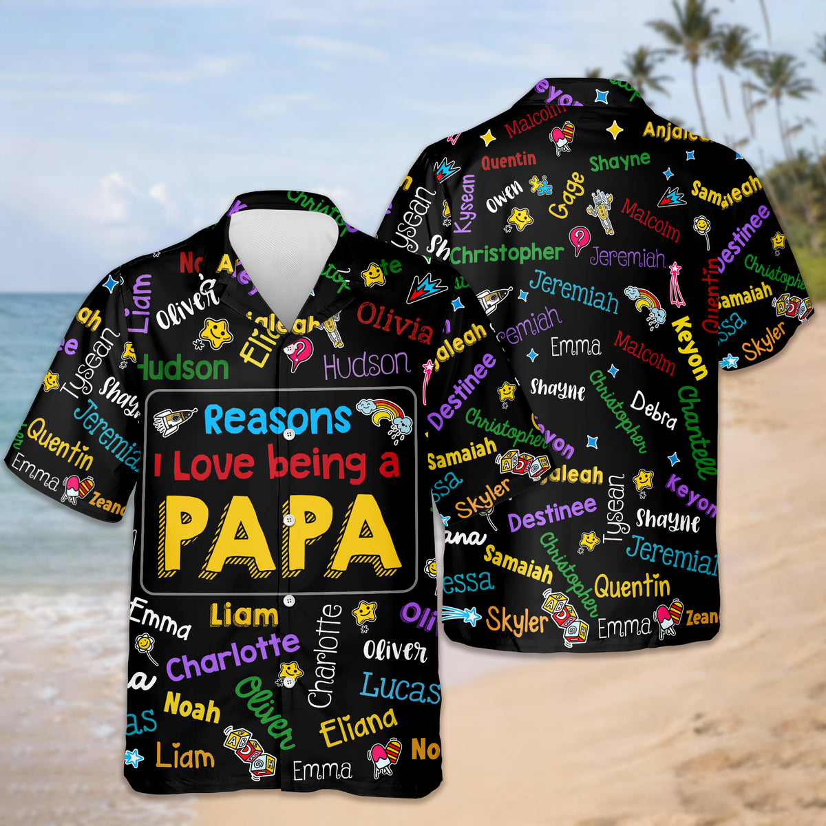 Personalized Papa Kids Name Word Art Hawaii Shirt - Gift For Dad, Father's Day HO82 902482