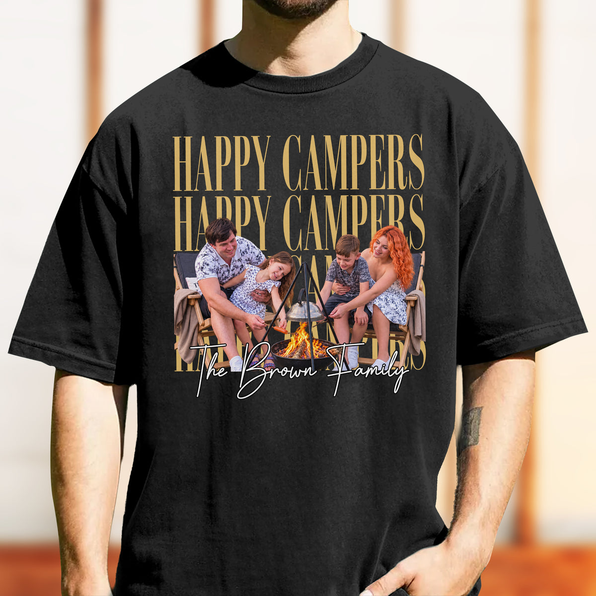 Custom Family Photo Vintage Happy Camper Comfort Shirt - Personalized Family Camping Gift TH10 170153