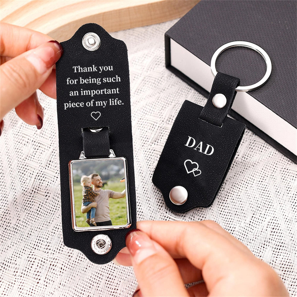 Custom Photo I Love You Daddy Metal Tag Leather Keychain - Father's Day Gift LM32 669139