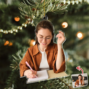 Custom Photo A Guy Addicted To Reading Books Acrylic Ornament For Book Lovers HO82 894740