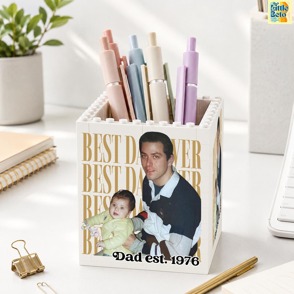 Personalized Photo Best Dad Ever Building Block Pen Holder - Gift For Family, Father's Day LM32 669071