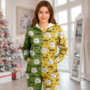 Custom Cat Face Photo Red Green Onesie Pajamas HO82 900384
