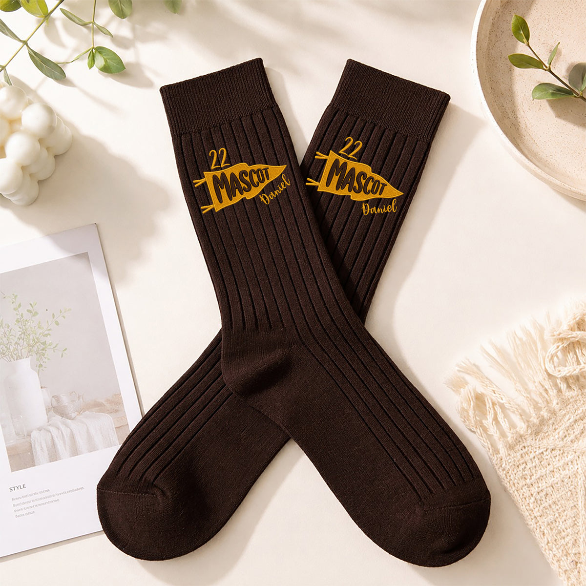 Personalized Mascot Embroidered Socks, Custom Name & Number School Spirit Socks, Team Mascot Gift for Students HO82 903480