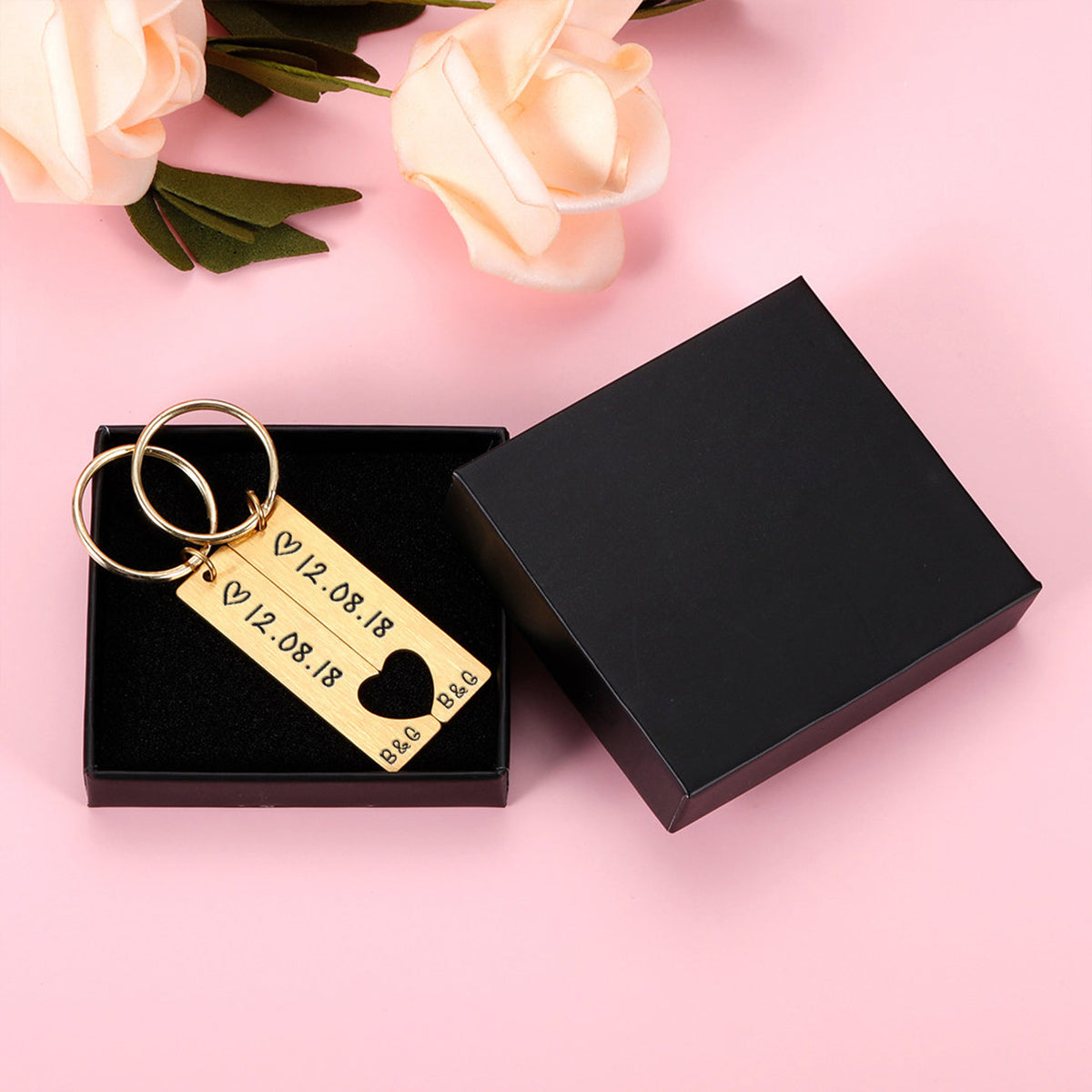 Custom Metal Couple Keychain Personalized Matching Keychains Anniversary, Valentine's Day Gifts HA75 920154