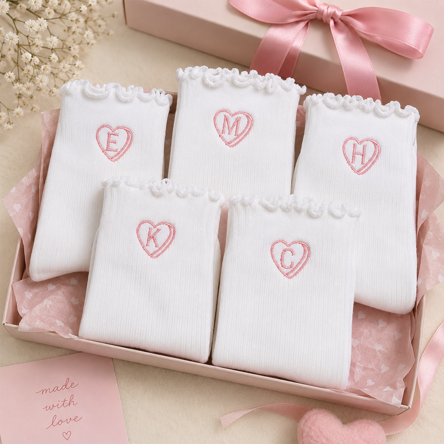 Custom Initial Embroidered Ruffle Socks, Bridesmaids Gift Matching Besties Sock CH07 180464