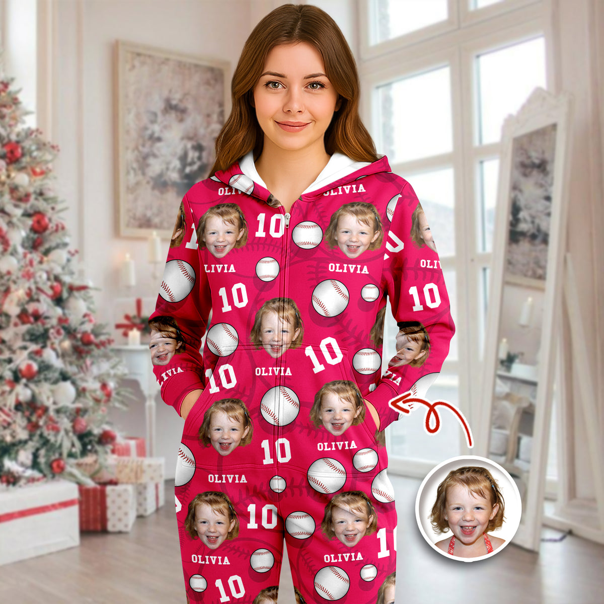 Custom Face Photo And Name Baseball Pattern Onesie Pajamas HO82 894966