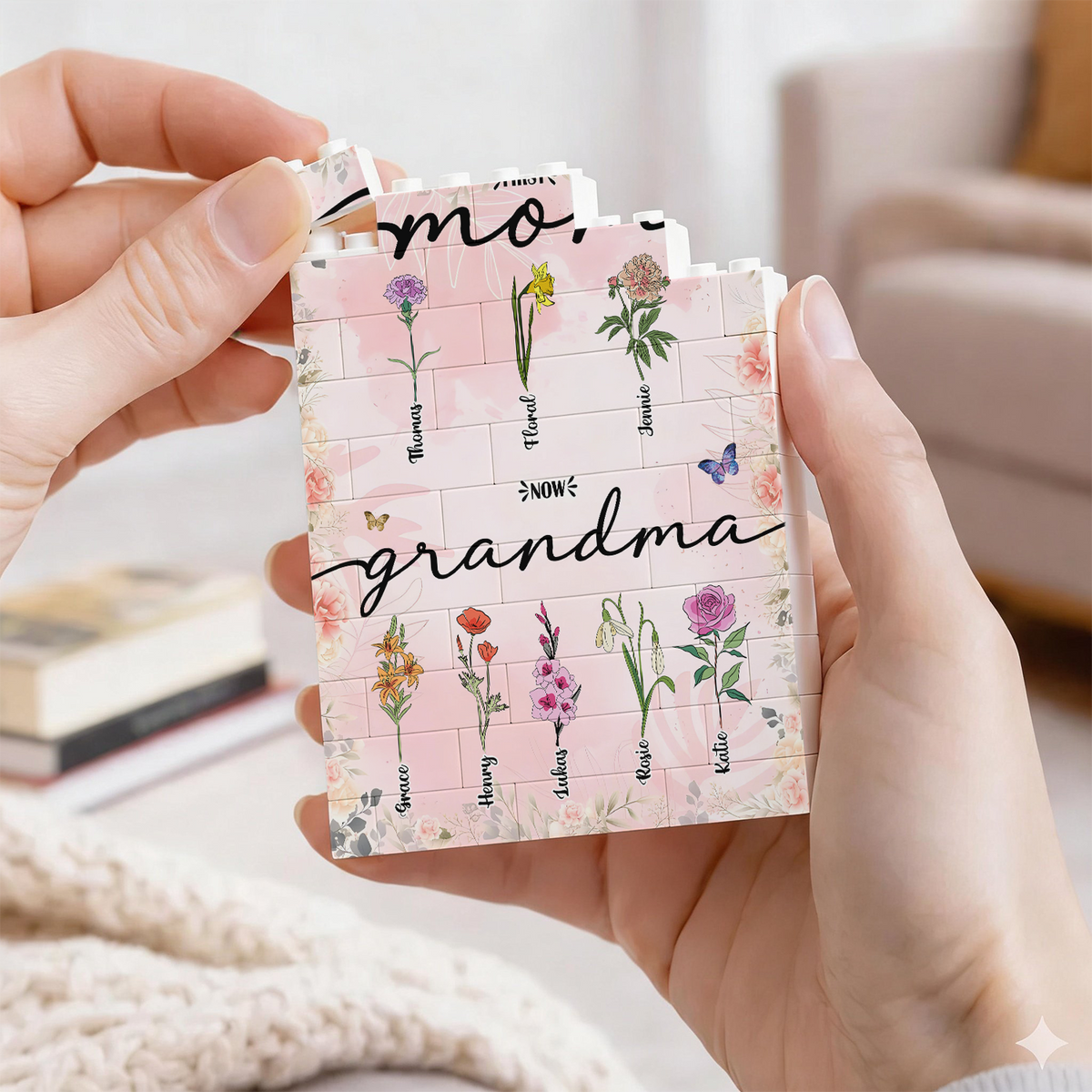 Personalized First Mom Now Grandma Birth Flower Bouquet Building Brick Blocks Mother's Day Gift HA75 920636