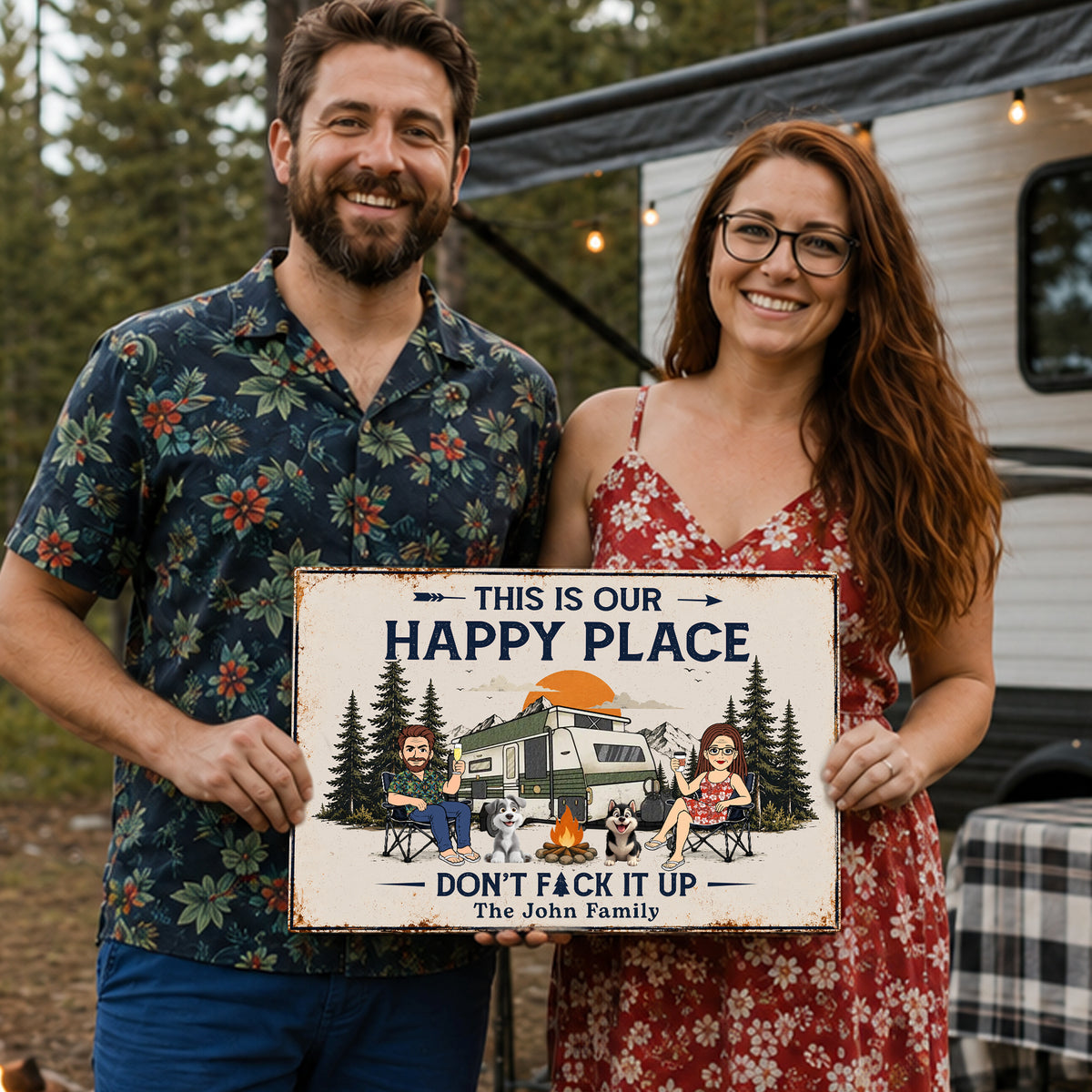 Custom  Name This Is Our Happy Place - Don't F*ck It Up Camping Metal Sign LM32 669463