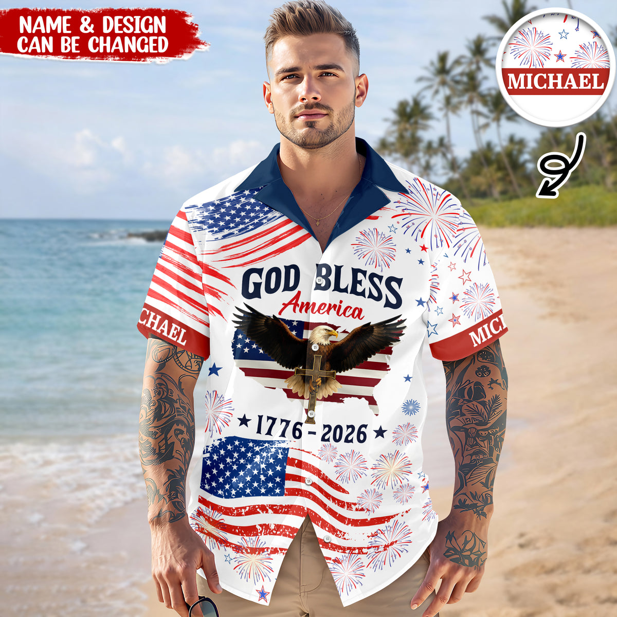 Custom Name Patriotic 250th Anniversary God Bless America Eagle Hawaii Shirt HO82 901200