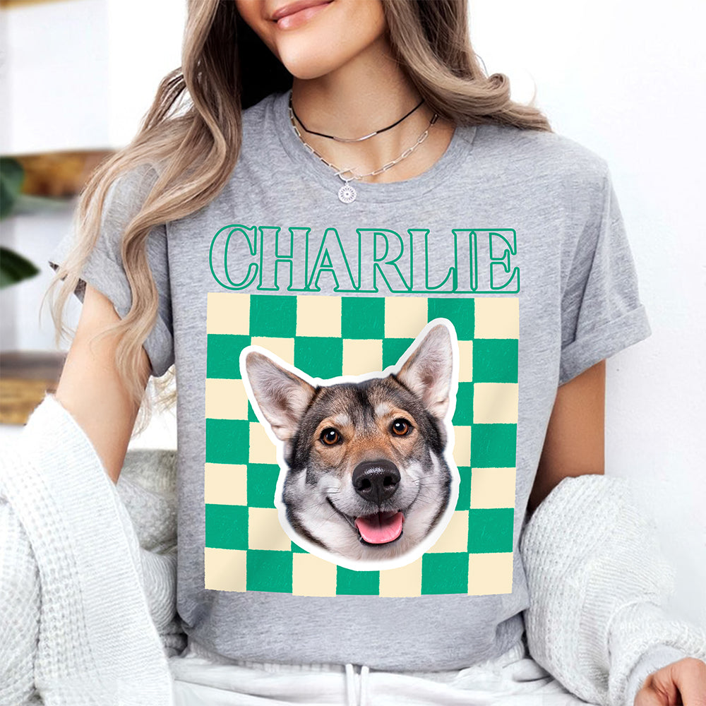 Custom Photo Dog & Cat Portrait Bright Shirt with Pet Name, Retro Vintage Pet Lover Gift TH10 170373