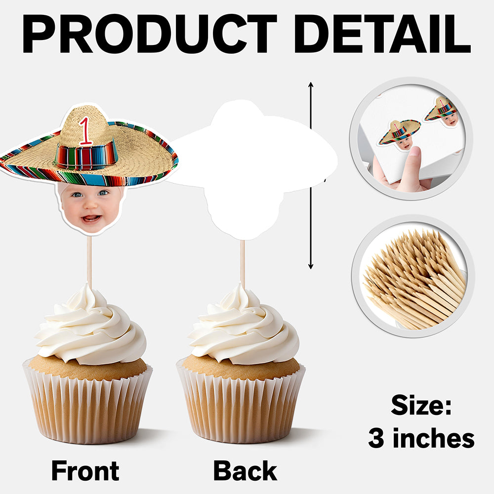 Custom Photo Mexican Fiesta Sombrero Maracas Birthday Decoration Party Cupcake Toppers HA75 892110
