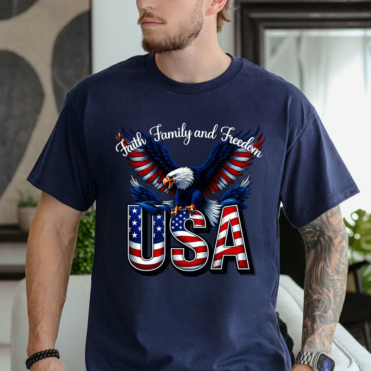 Faith, Family & Freedom America 250 Years Patriotic Bright Shirt LM32 897355