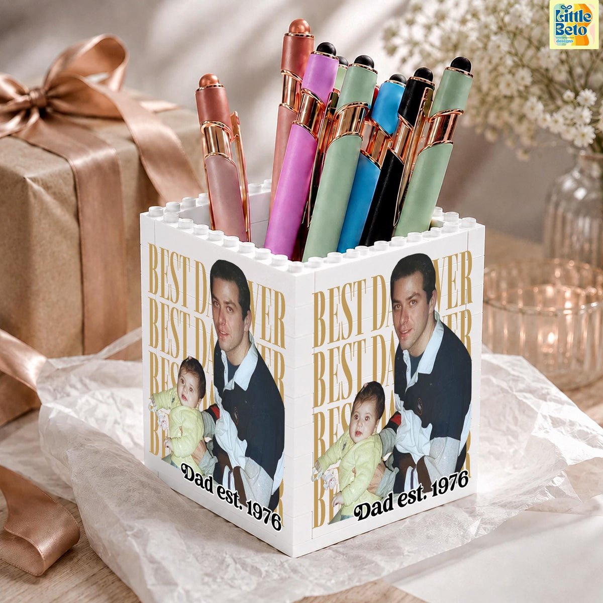 Personalized Photo Best Dad Ever Building Block Pen Holder - Gift For Family, Father's Day LM32 669071