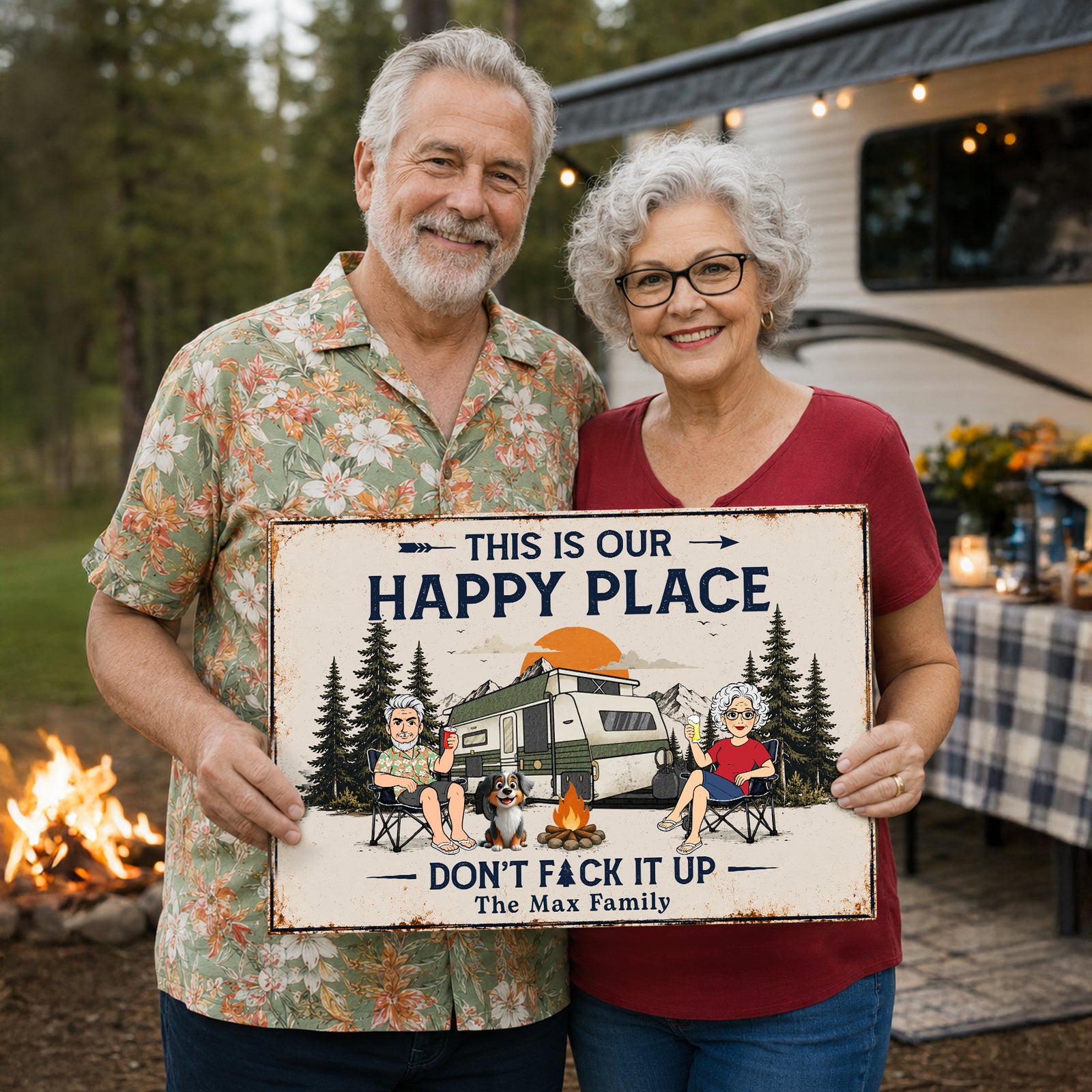Custom  Name This Is Our Happy Place - Don't F*ck It Up Camping Metal Sign LM32 669463