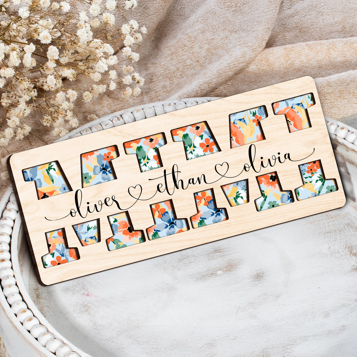 Personalized Name Flowers Mom Wooden Sign - Gift For Her, For Mom, Grandma LM32 899185